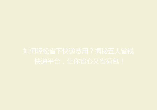 如何轻松省下快递费用？揭秘五大省钱快递平台，让你省心又省荷包！