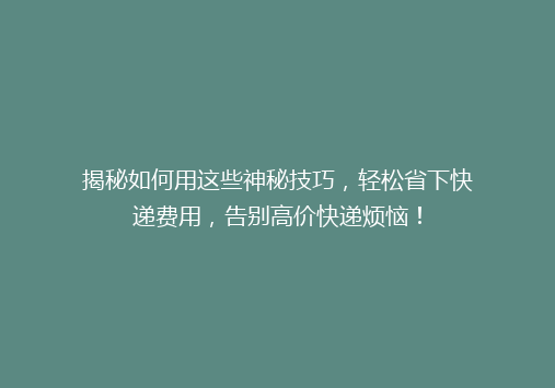 揭秘如何用这些神秘技巧，轻松省下快递费用，告别高价快递烦恼！