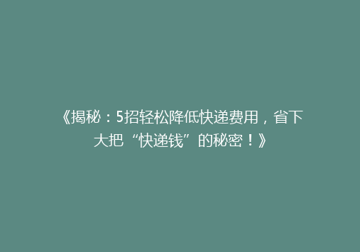 《揭秘：5招轻松降低快递费用，省下大把“快递钱”的秘密！》