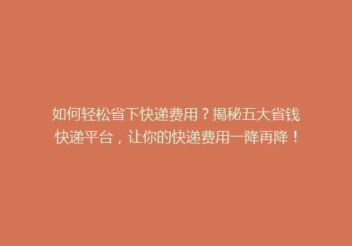 如何轻松省下快递费用？揭秘五大省钱快递平台，让你的快递费用一降再降！