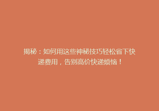 揭秘：如何用这些神秘技巧轻松省下快递费用，告别高价快递烦恼！