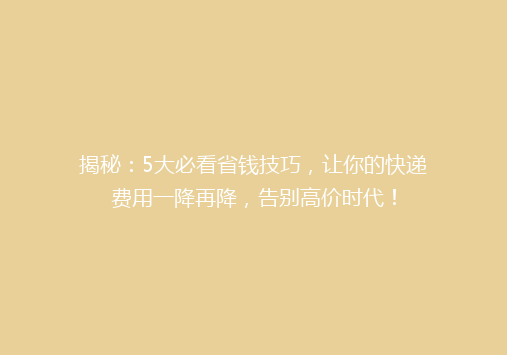揭秘：5大必看省钱技巧，让你的快递费用一降再降，告别高价时代！