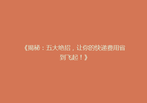 《揭秘：五大绝招，让你的快递费用省到飞起！》