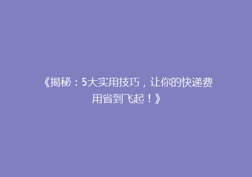 《揭秘：5大实用技巧，让你的快递费用省到飞起！》