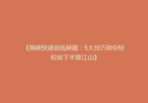 《揭秘快递省钱秘籍：5大技巧助你轻松省下半壁江山》