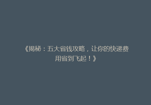 《揭秘：五大省钱攻略，让你的快递费用省到飞起！》